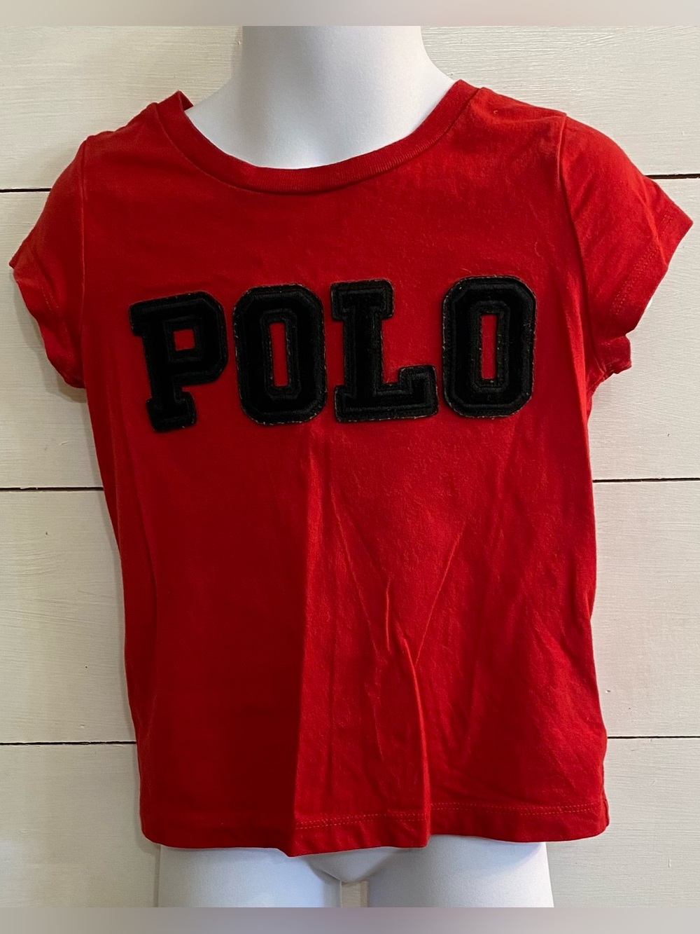 Polo Ralph Lauren Girls’ Sz 4/4T Red Cotton Big Velveteen Logo Tee